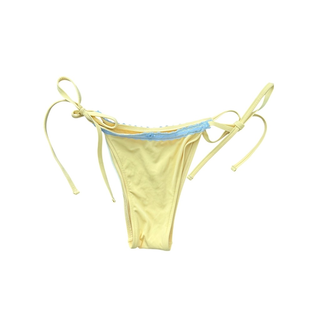 PINK by Frankies Bikinis Yellow Lace Trim Side Tie Bikini Bottom XL NWT Rose